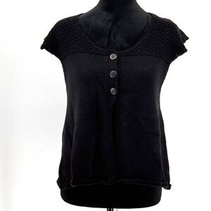 Vtg RXB Cardigan Women M Black Knit Top Textured Shell Buttons Hong Kong Flutter